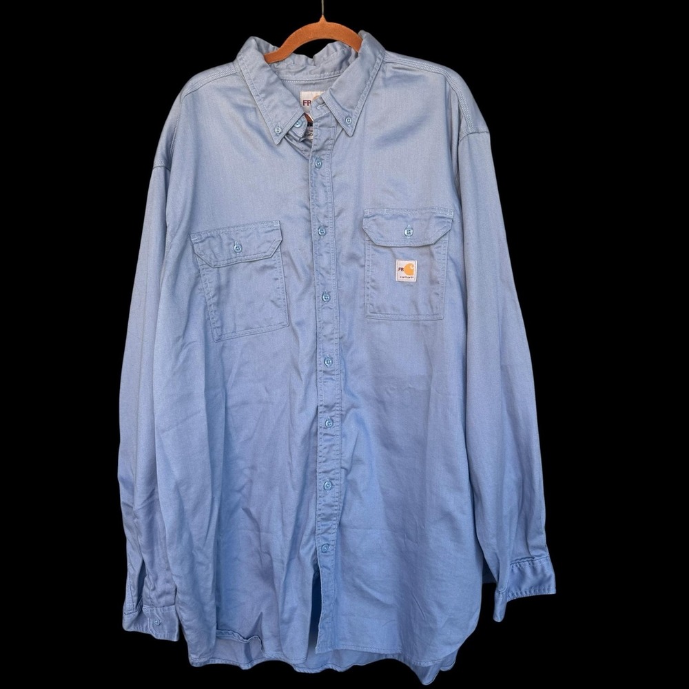 Carhartt Shirt Mens Big 3XLT Blue FR Flame Resistant CAT2 Work Button Up